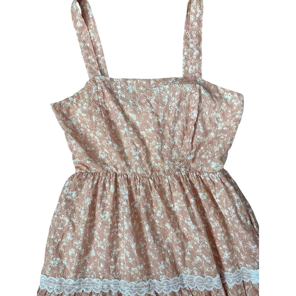 Aura Floral Eyelet Lace Sleeveless Tiered Maxi Dress Pink Pockets Size XS - Picture 5 of 11